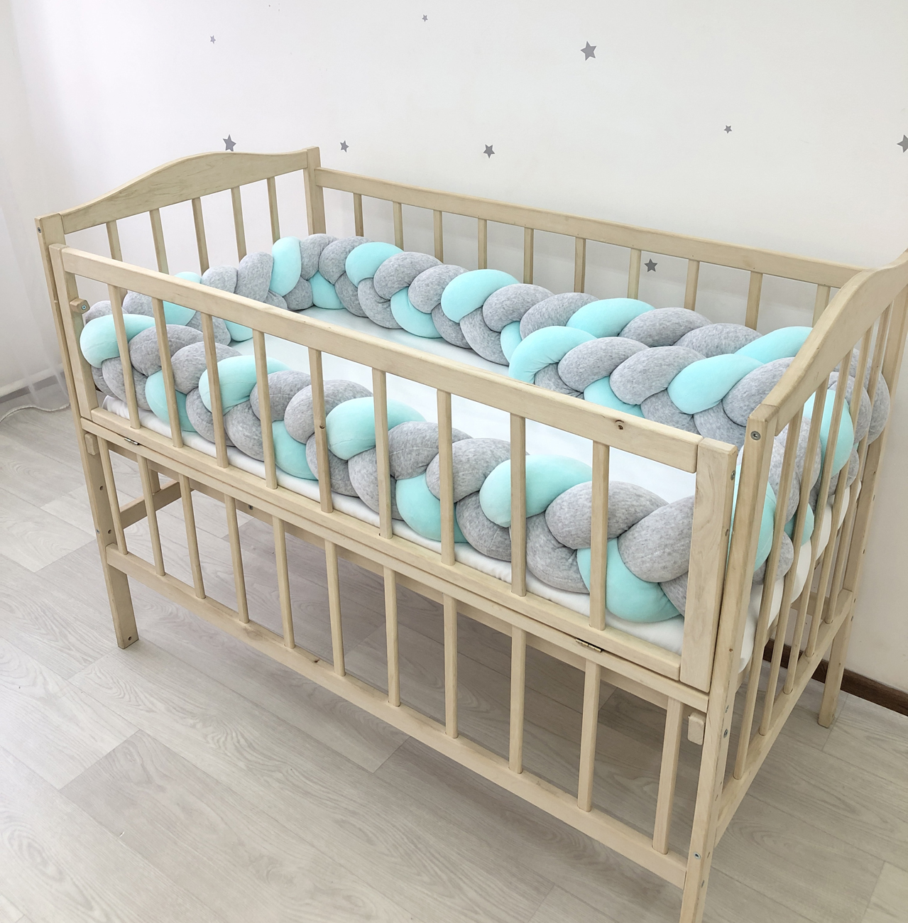 Grey and mint Braided Crib Bumper