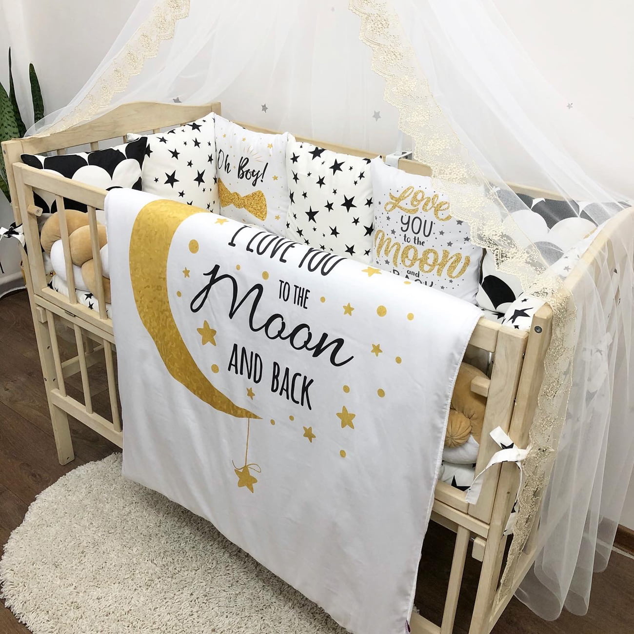 Crib set "Moon celestial with stars "