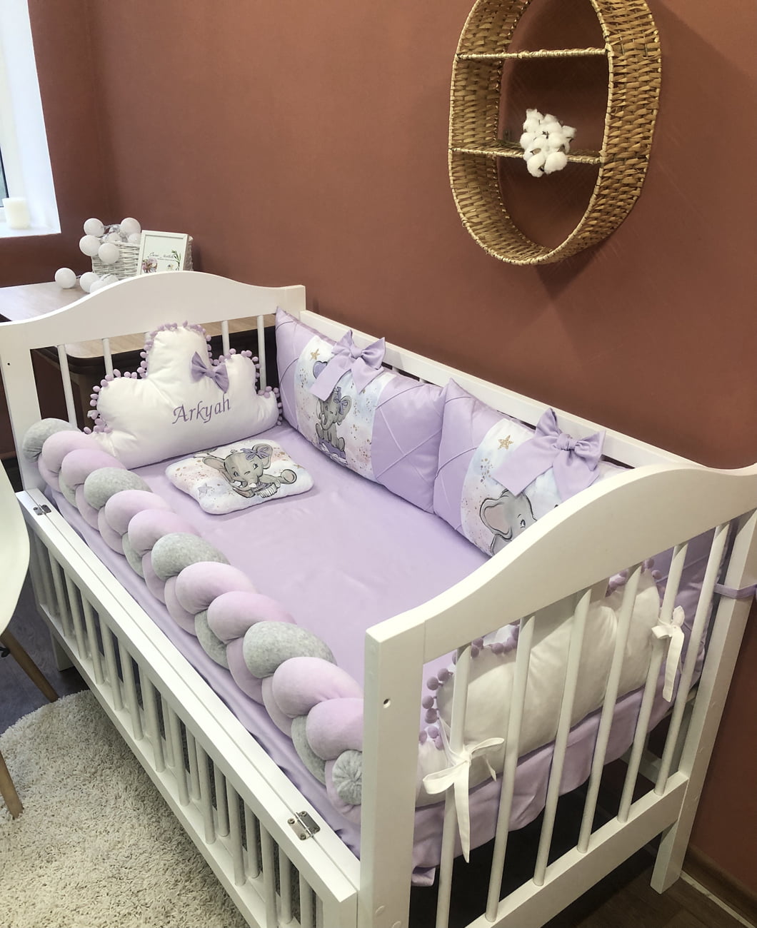 Crib set "Lilac Elephant"