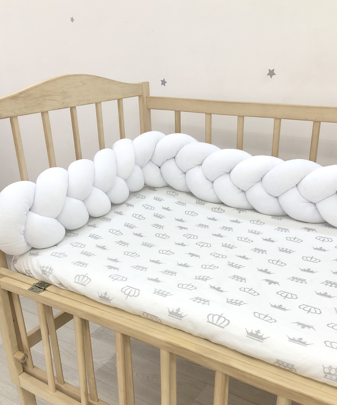 3-strand Braided Crib Bumper in white color crib bedding