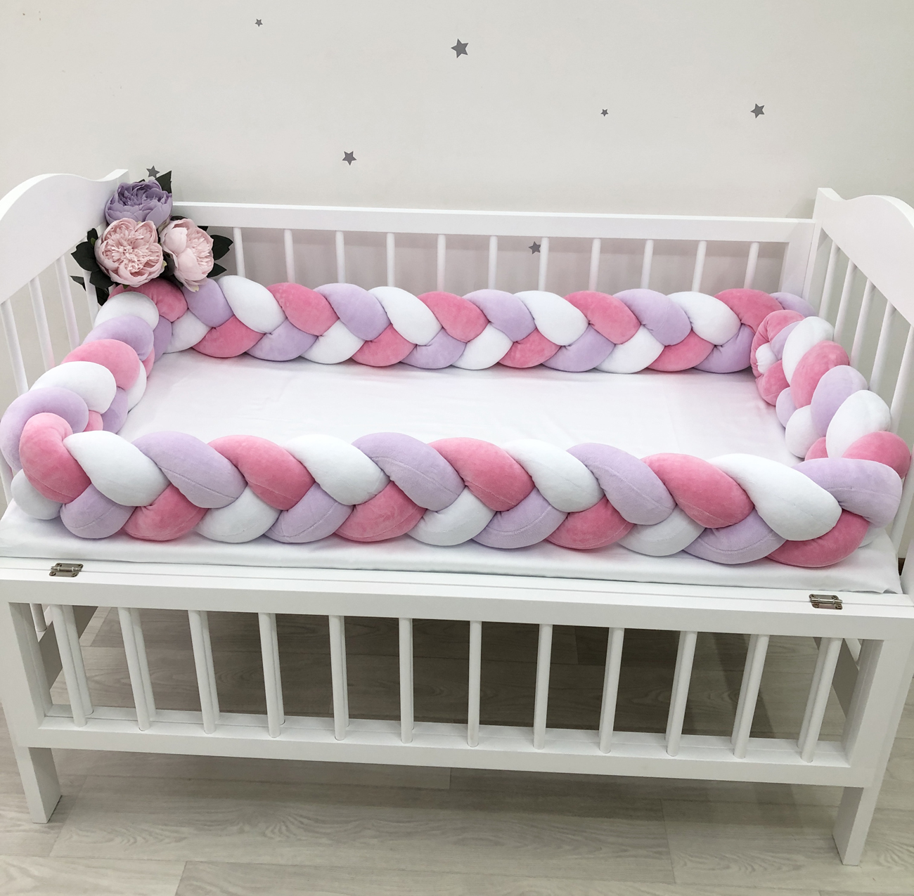 3-strand multicolor braided crib bumper