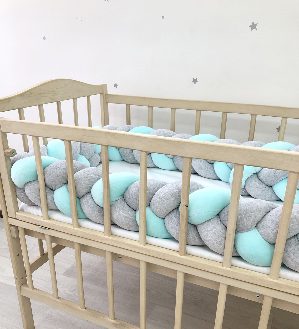 Grey and mint Braided Crib Bumper