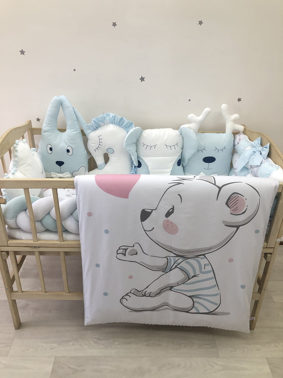Crib set "Blue white baby bedding set "