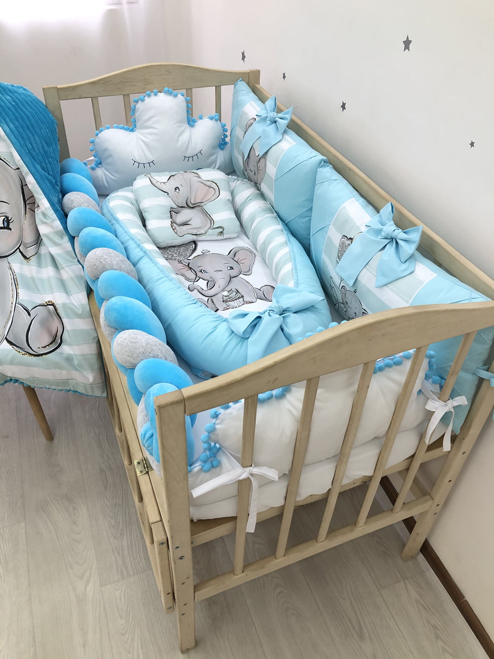 Crib set"Azure Elephant"