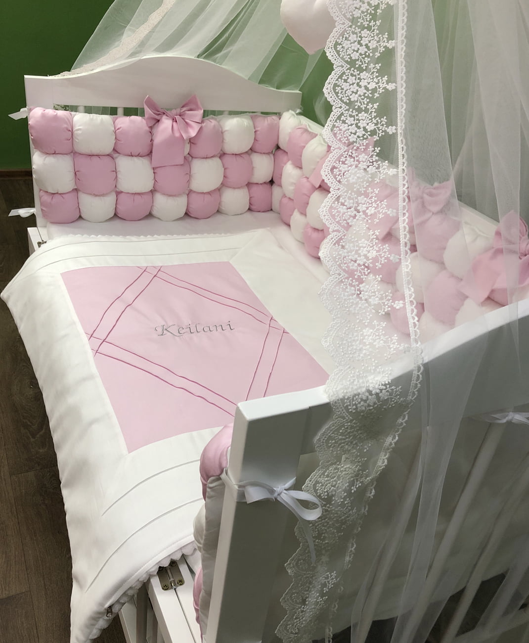 Crib set "Pink and White"