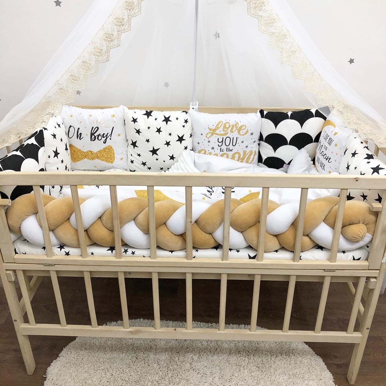 Crib set "Moon celestial with stars "