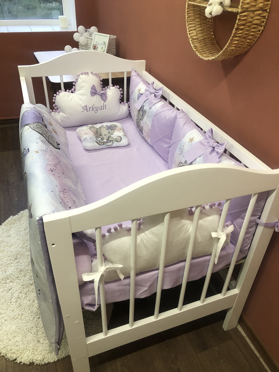 Crib set "Lilac Elephant"