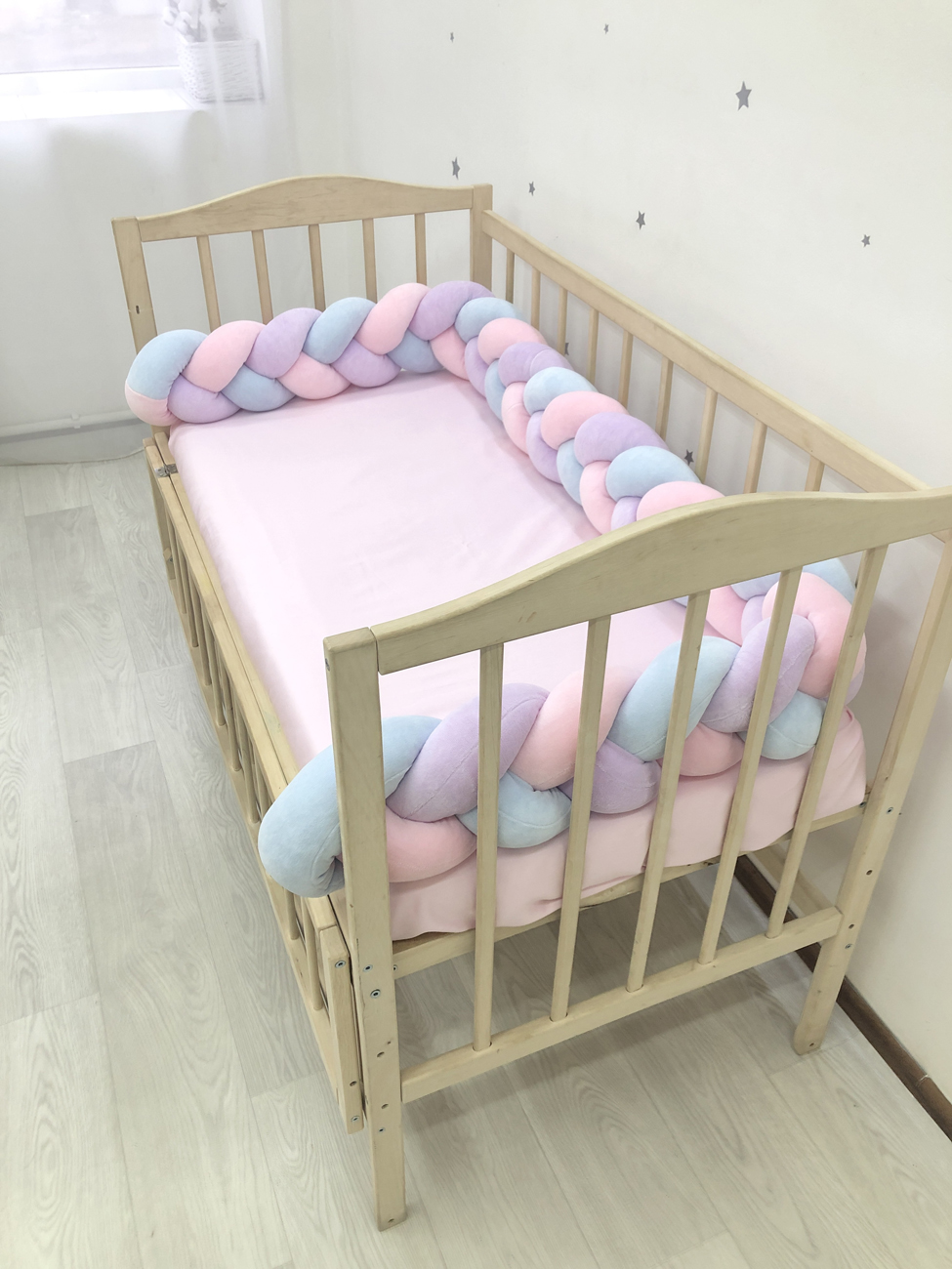 3-strand pink+lilac+blue knot bumper