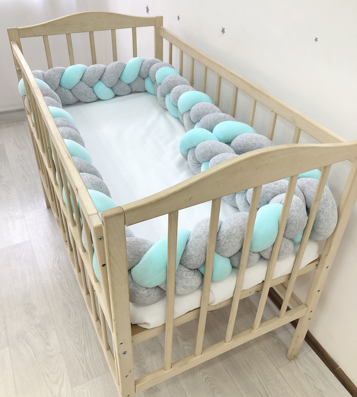 Grey and mint Braided Crib Bumper
