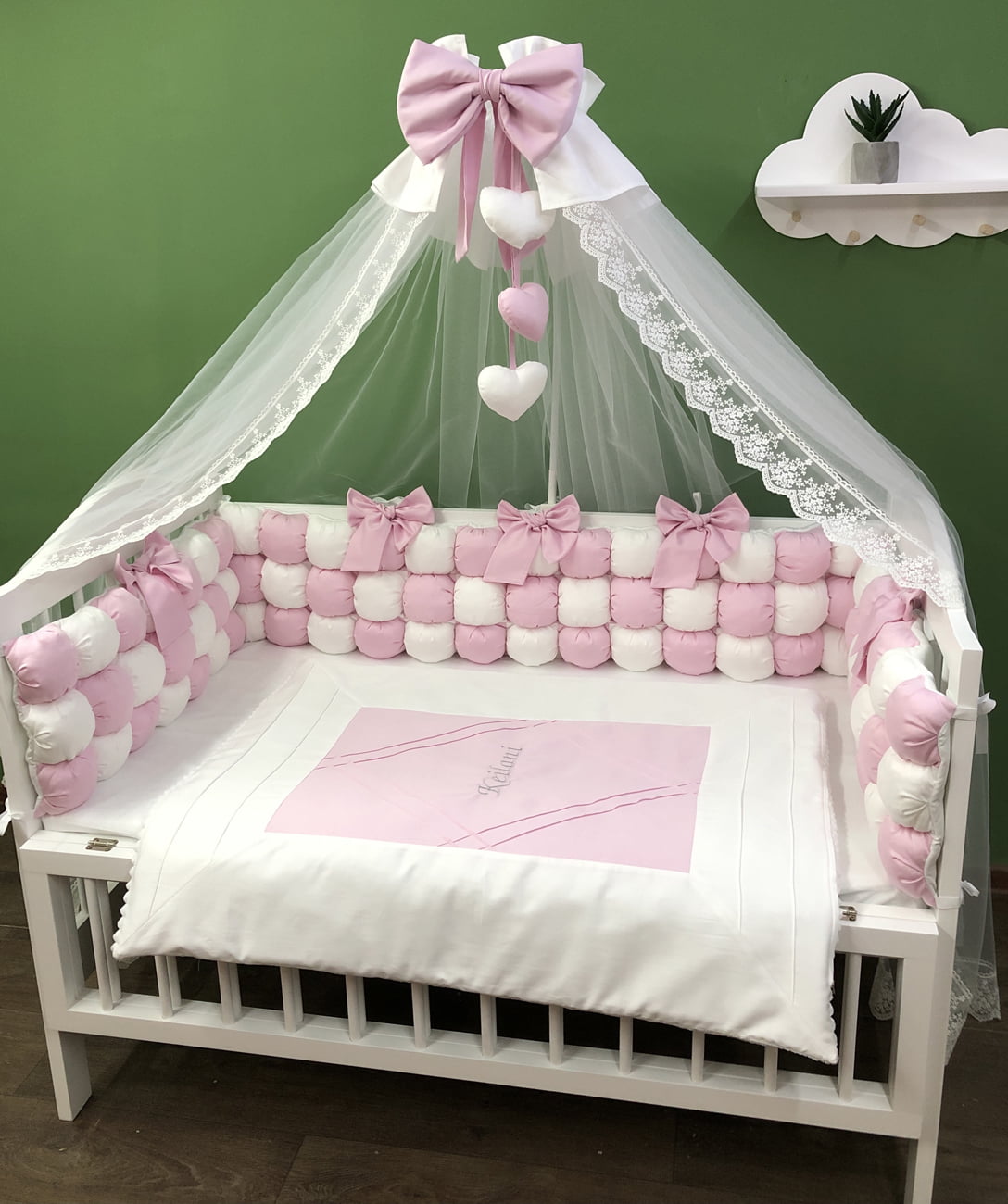Crib set "Pink and White"