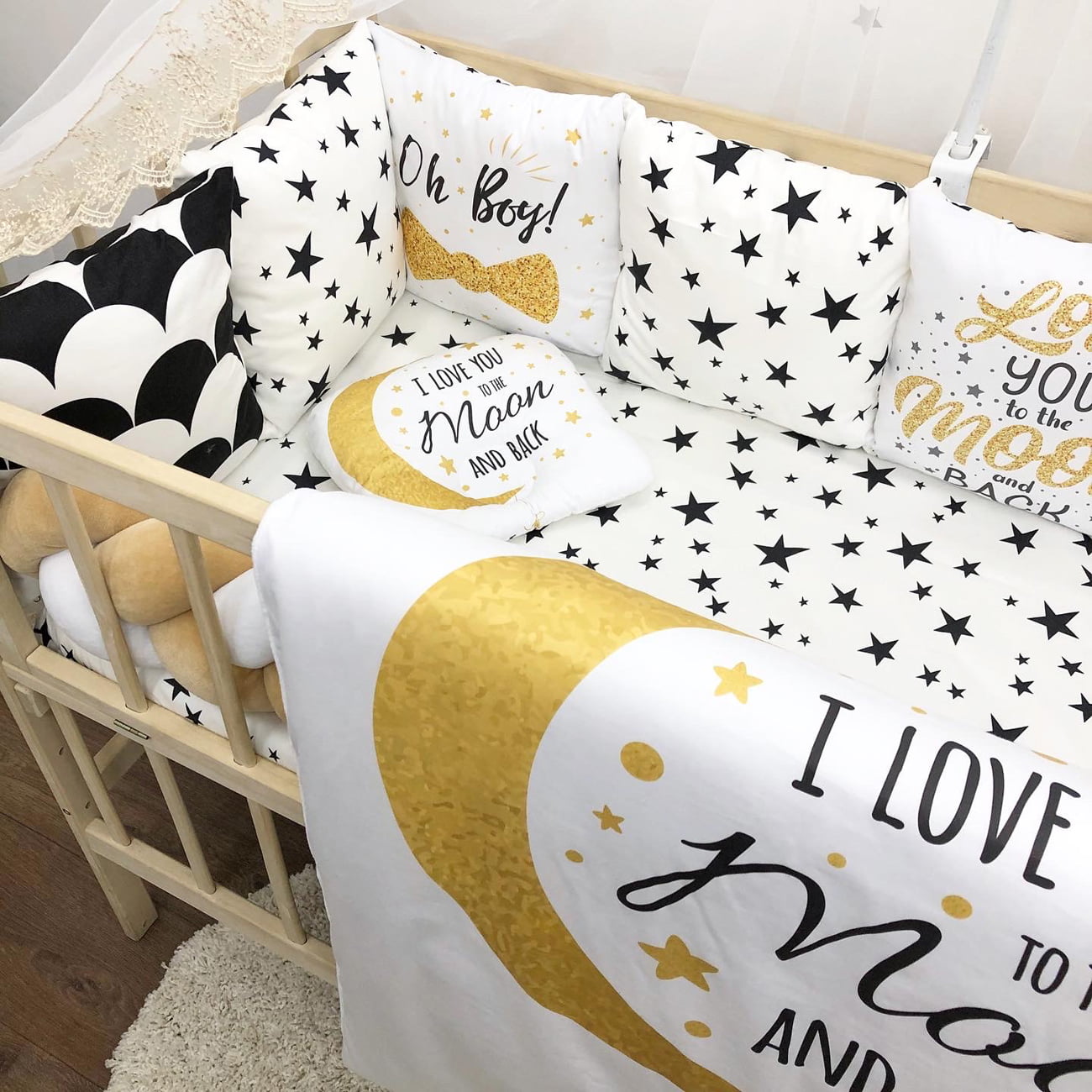 Crib set "Moon celestial with stars "
