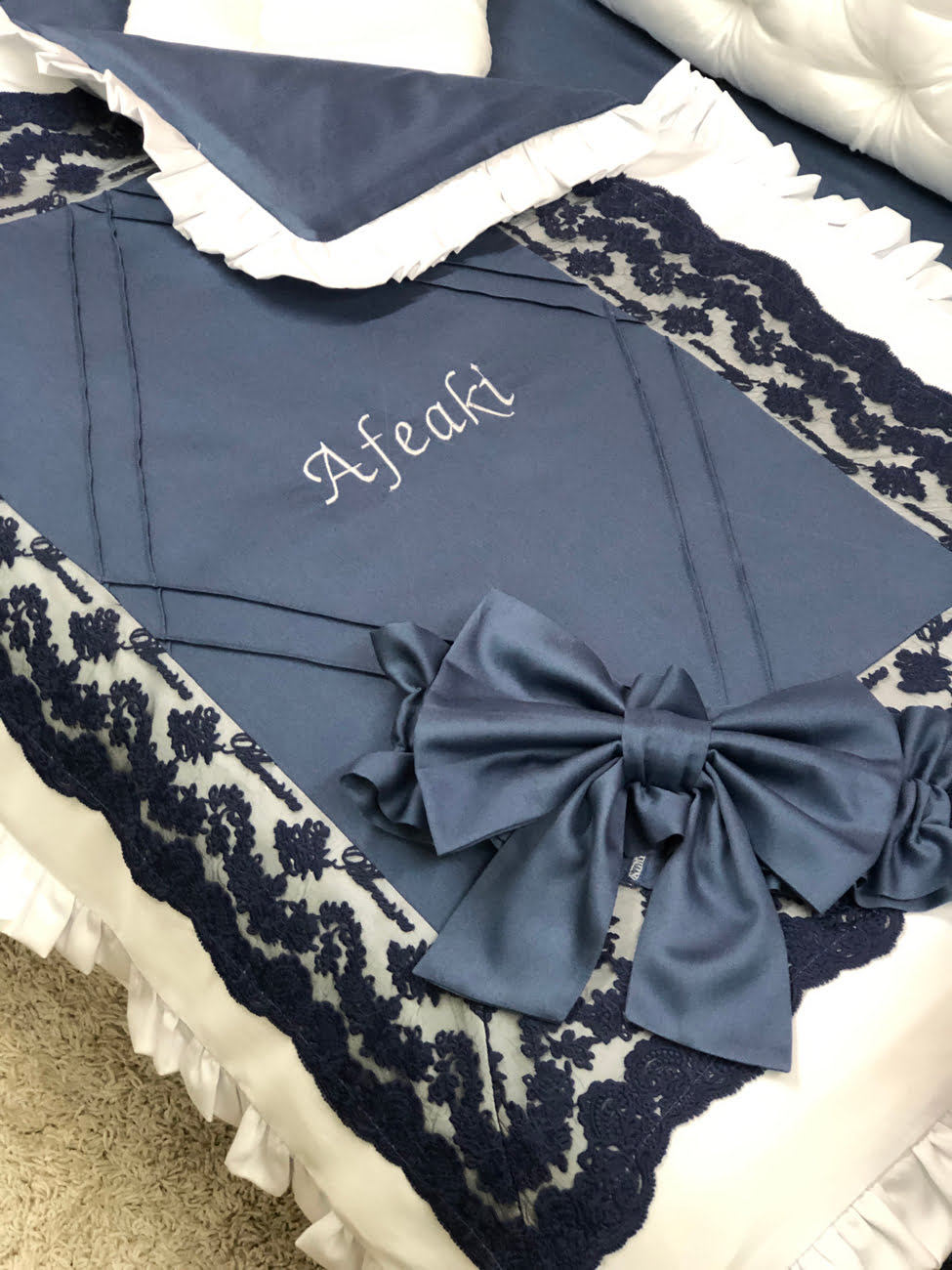 Crib set "Personalized navy blue and white luxury baby bedding set "