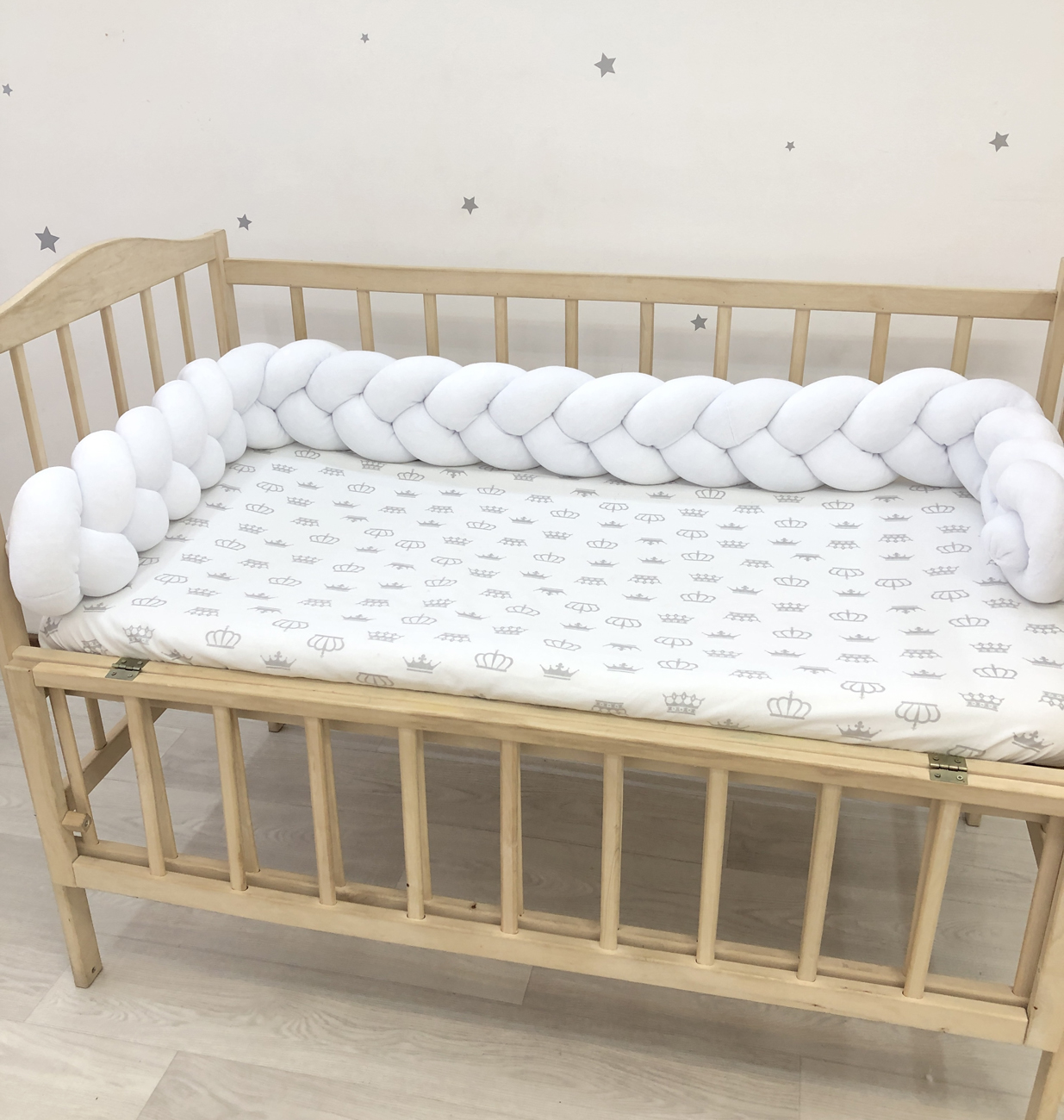 3-strand Braided Crib Bumper in white color crib bedding