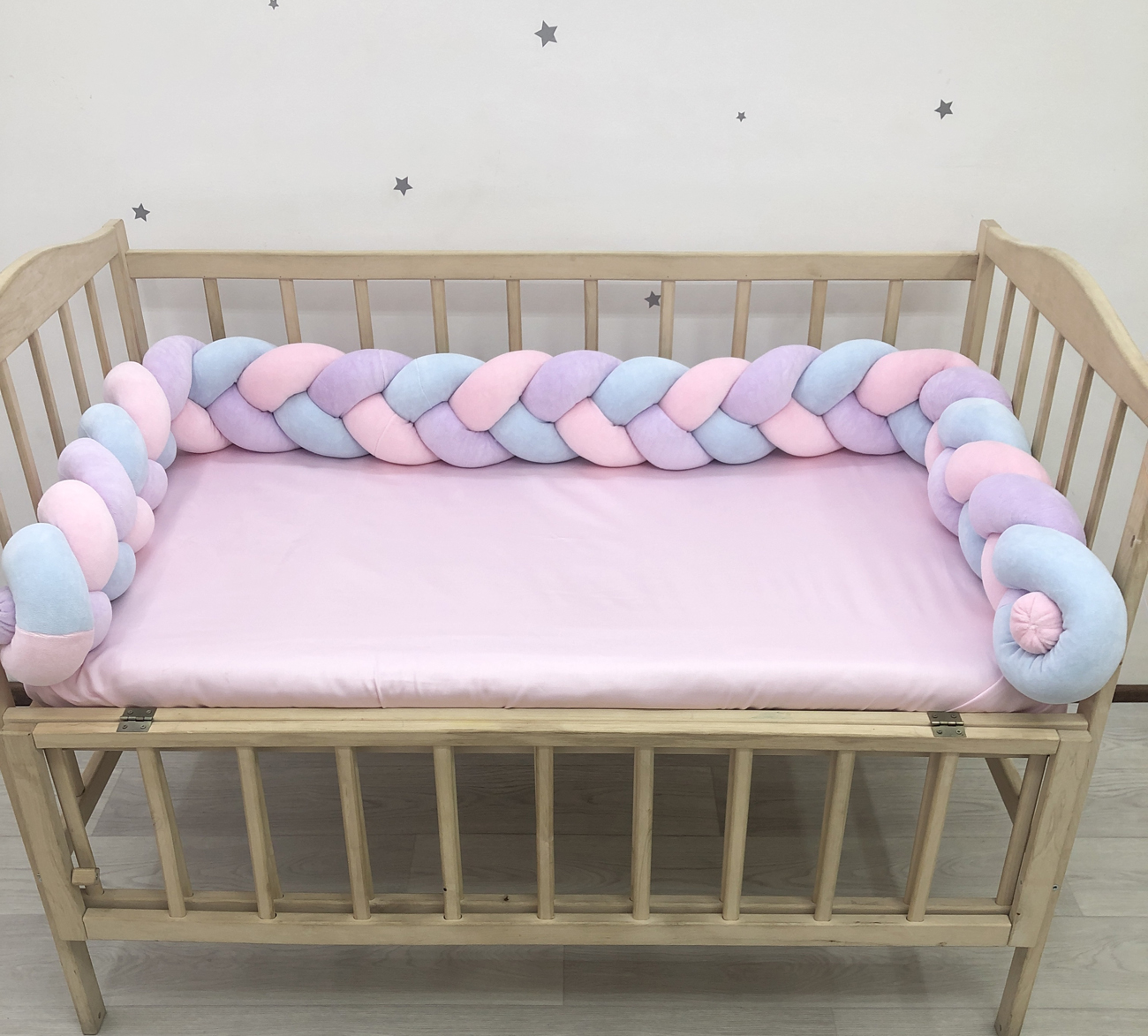 3-strand pink+lilac+blue knot bumper