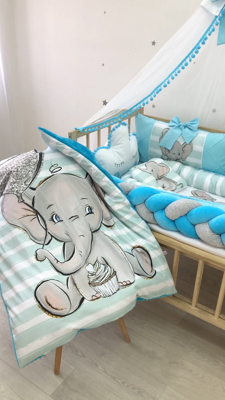 Crib set"Azure Elephant"