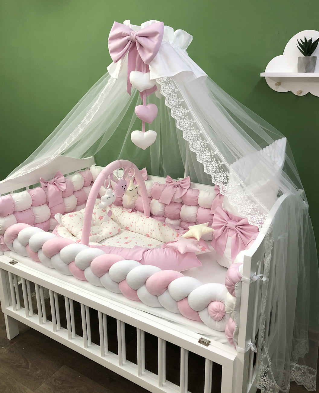 Crib set "Pink and White"