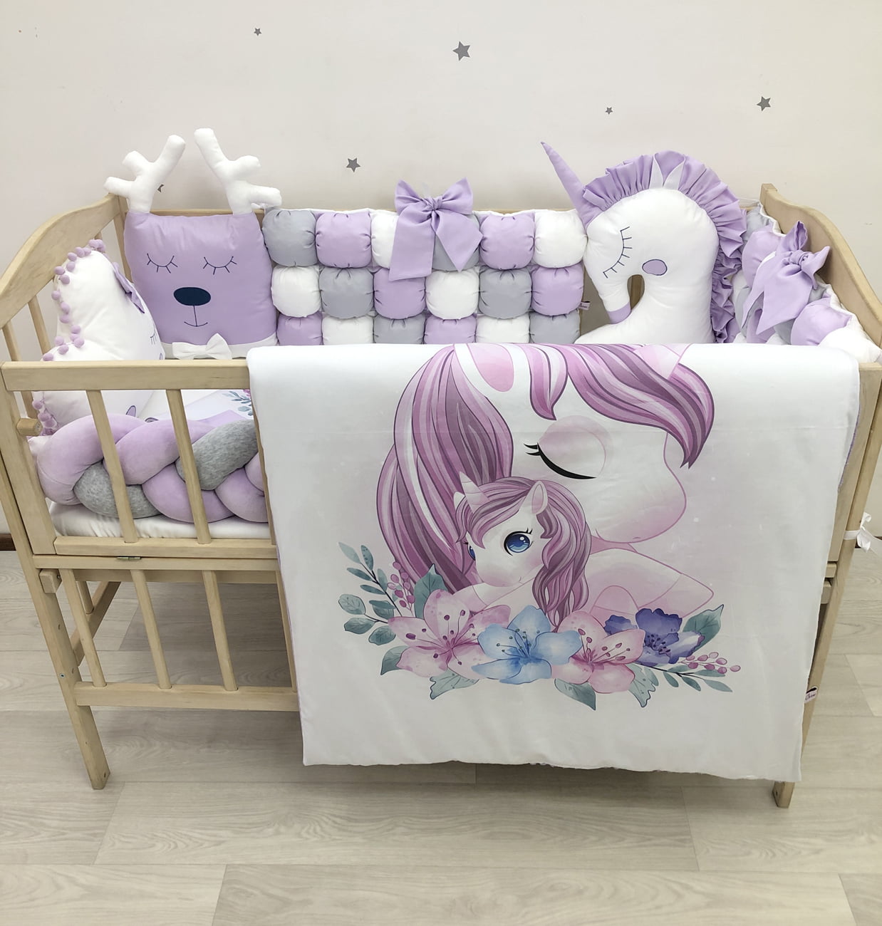 Crib set "Purple Unicorn"