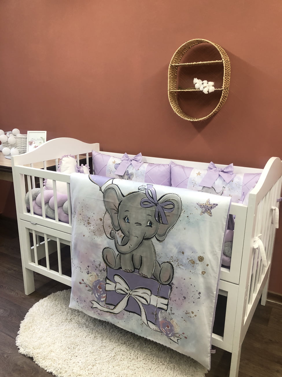 Crib set "Lilac Elephant"