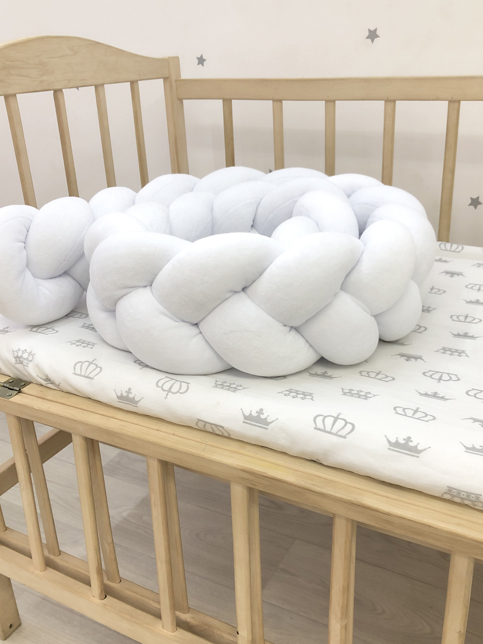 3-strand Braided Crib Bumper in white color crib bedding