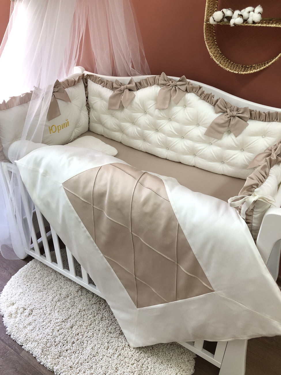 Crib set "Luxury beige baby bedding set"
