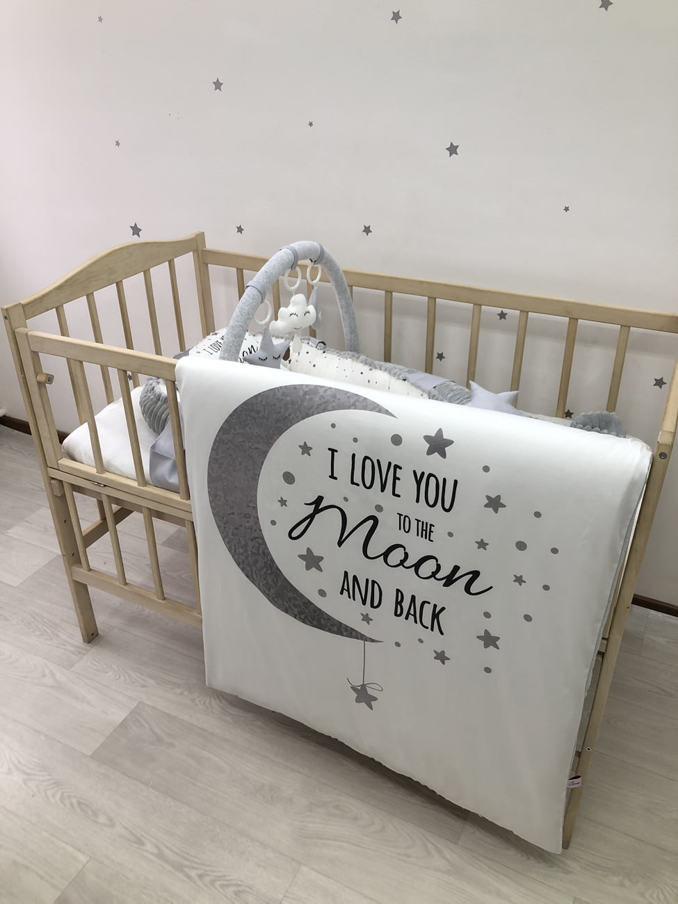 Gray baby nest lounger with the baby blanket