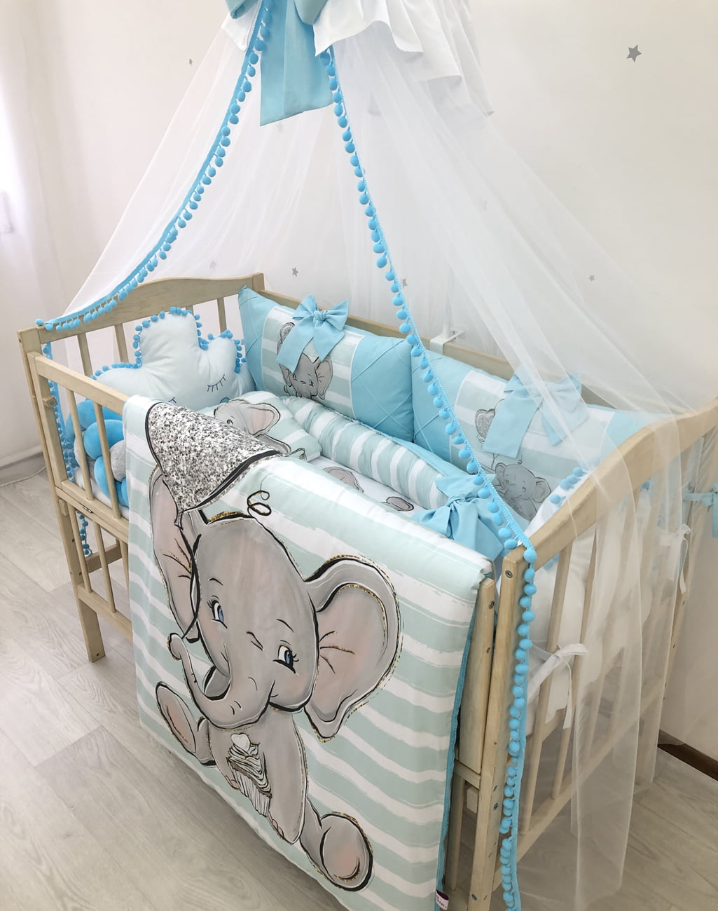 Crib set"Azure Elephant"