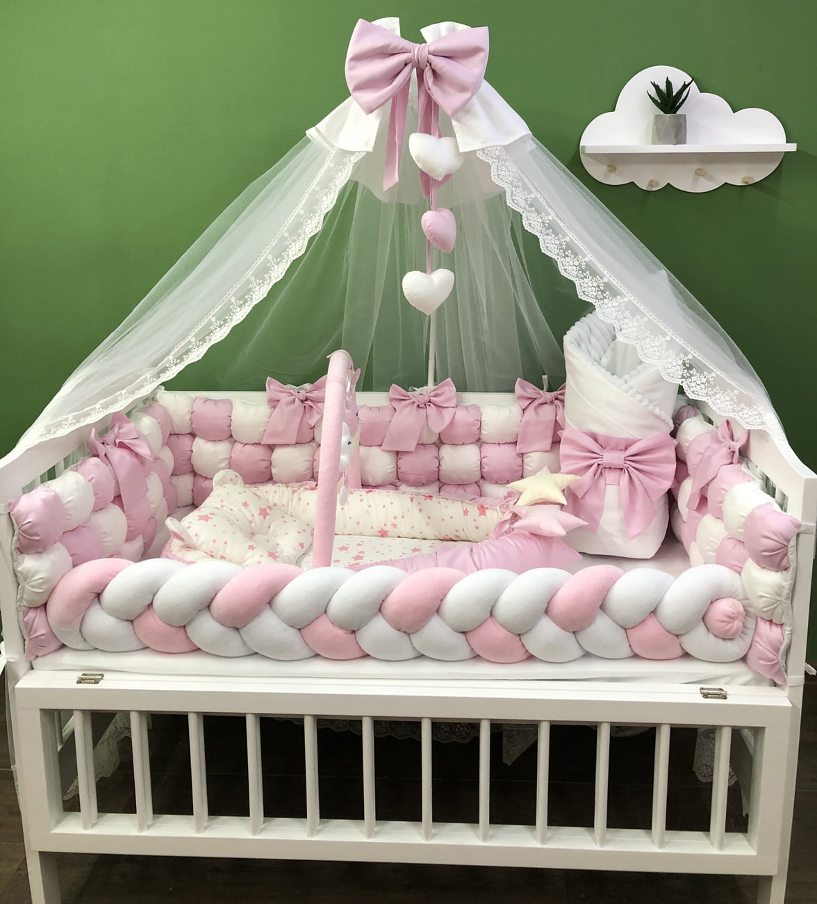 Crib set "Pink and White"