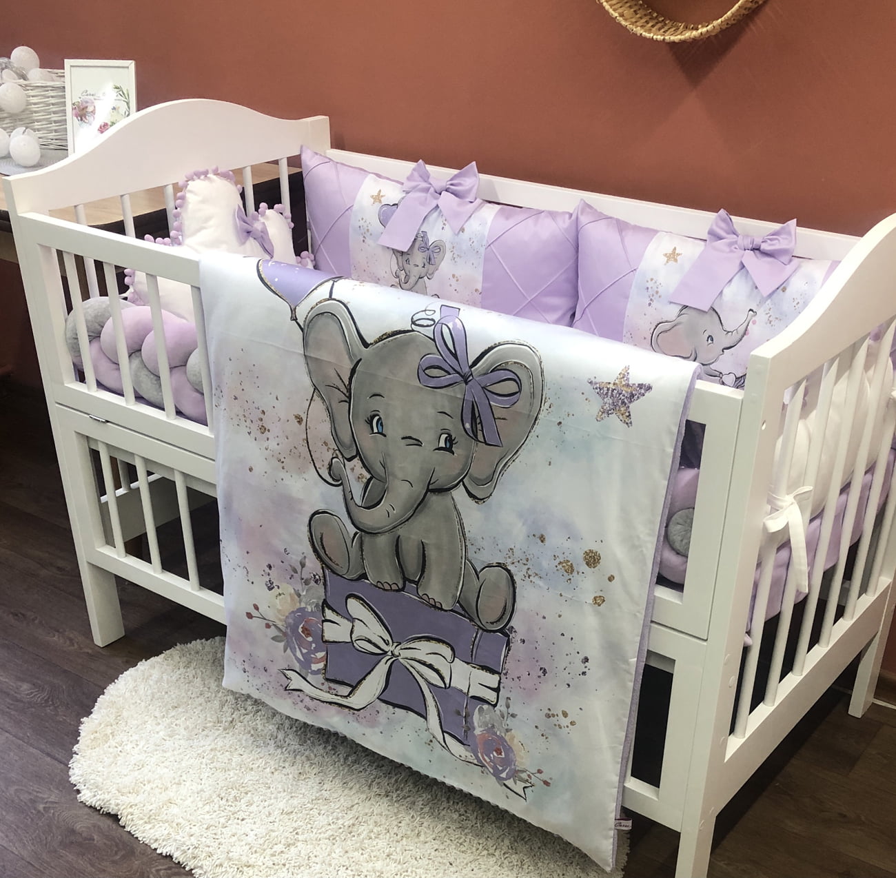 Crib set "Lilac Elephant"