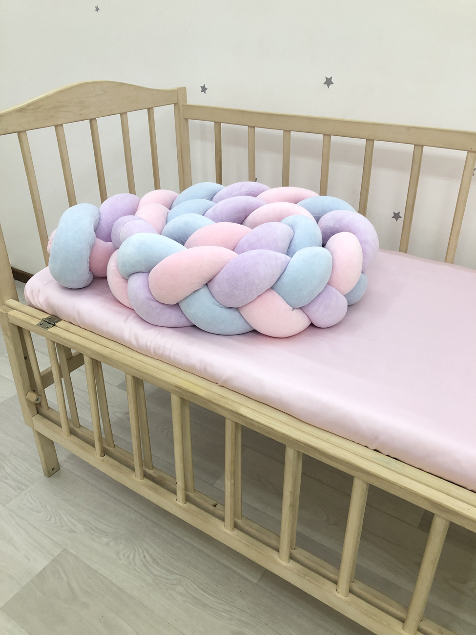 3-strand pink+lilac+blue knot bumper