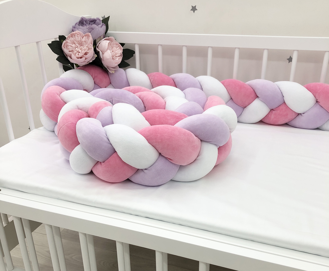 3-strand multicolor braided crib bumper