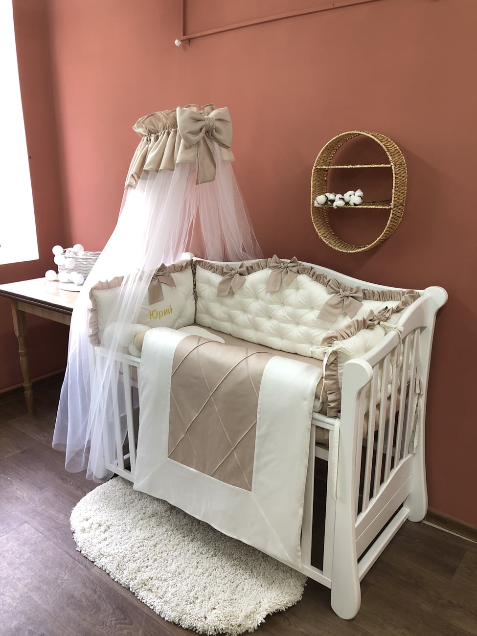 Crib set "Luxury beige baby bedding set"