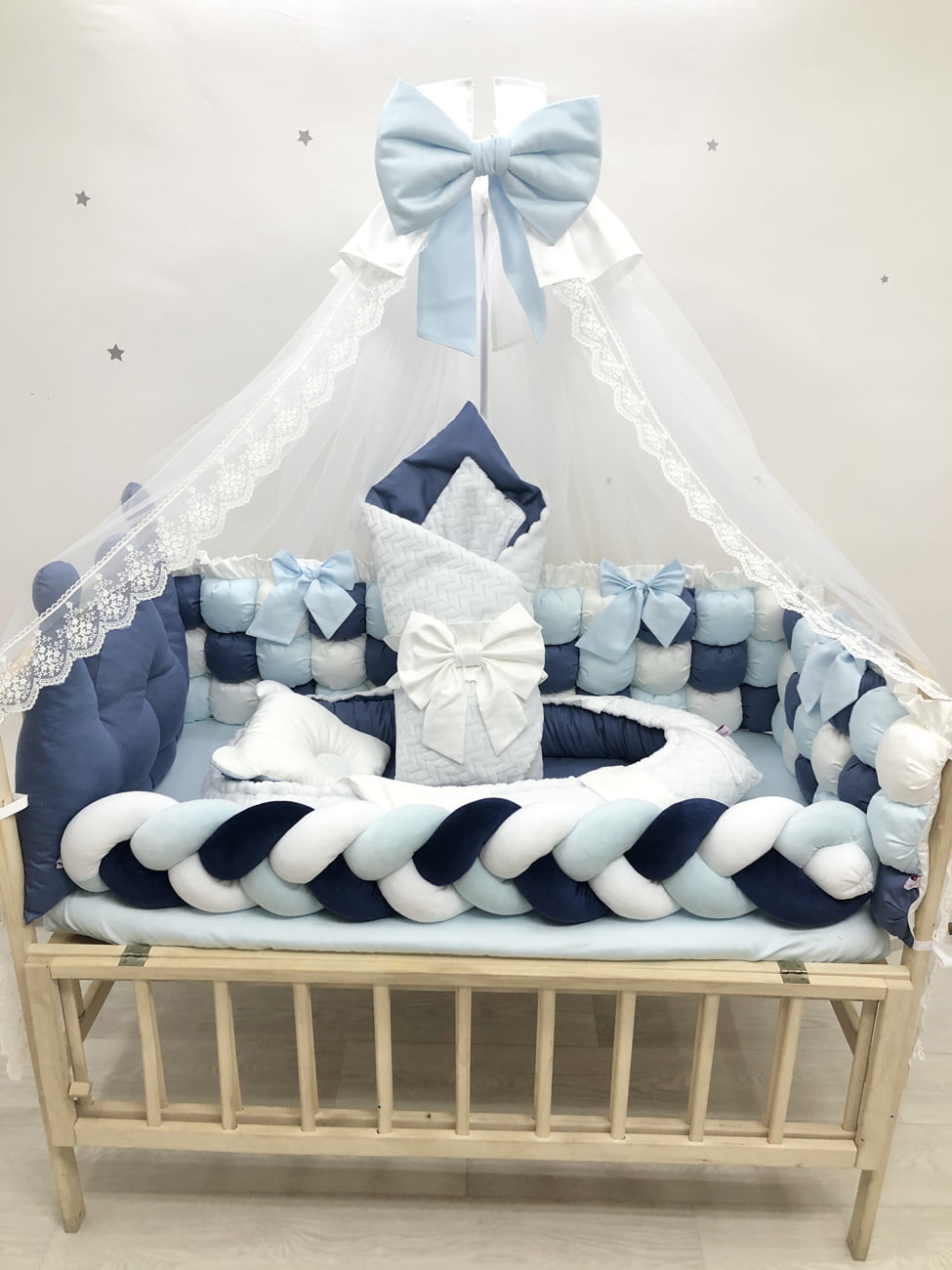 Crib set "Blue crown"