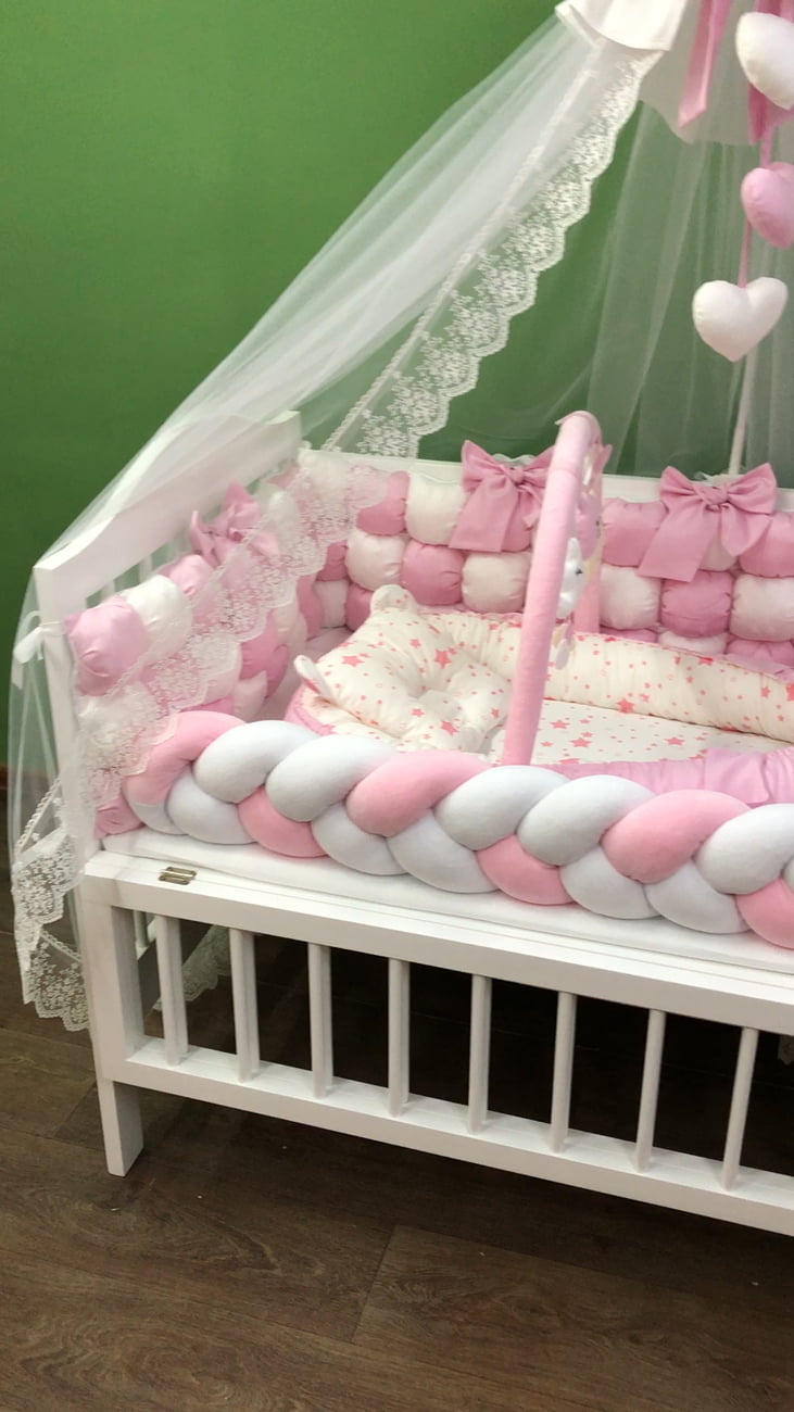 Crib set "Pink and White"