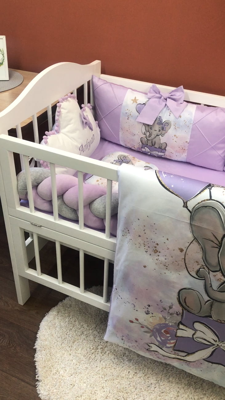 Crib set "Lilac Elephant"