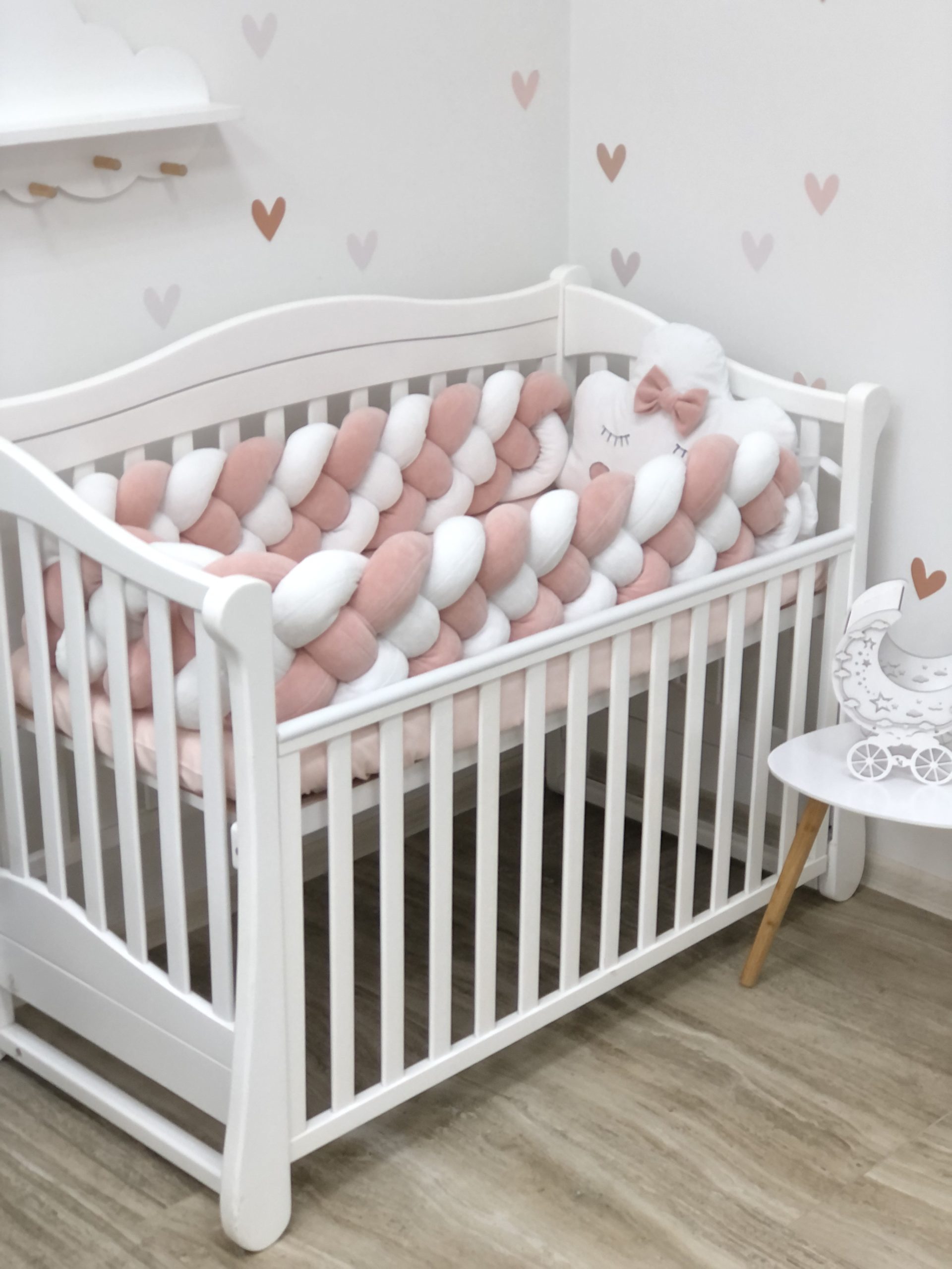 Crib Bumper "powder 4-strand braided bumper and cloud"