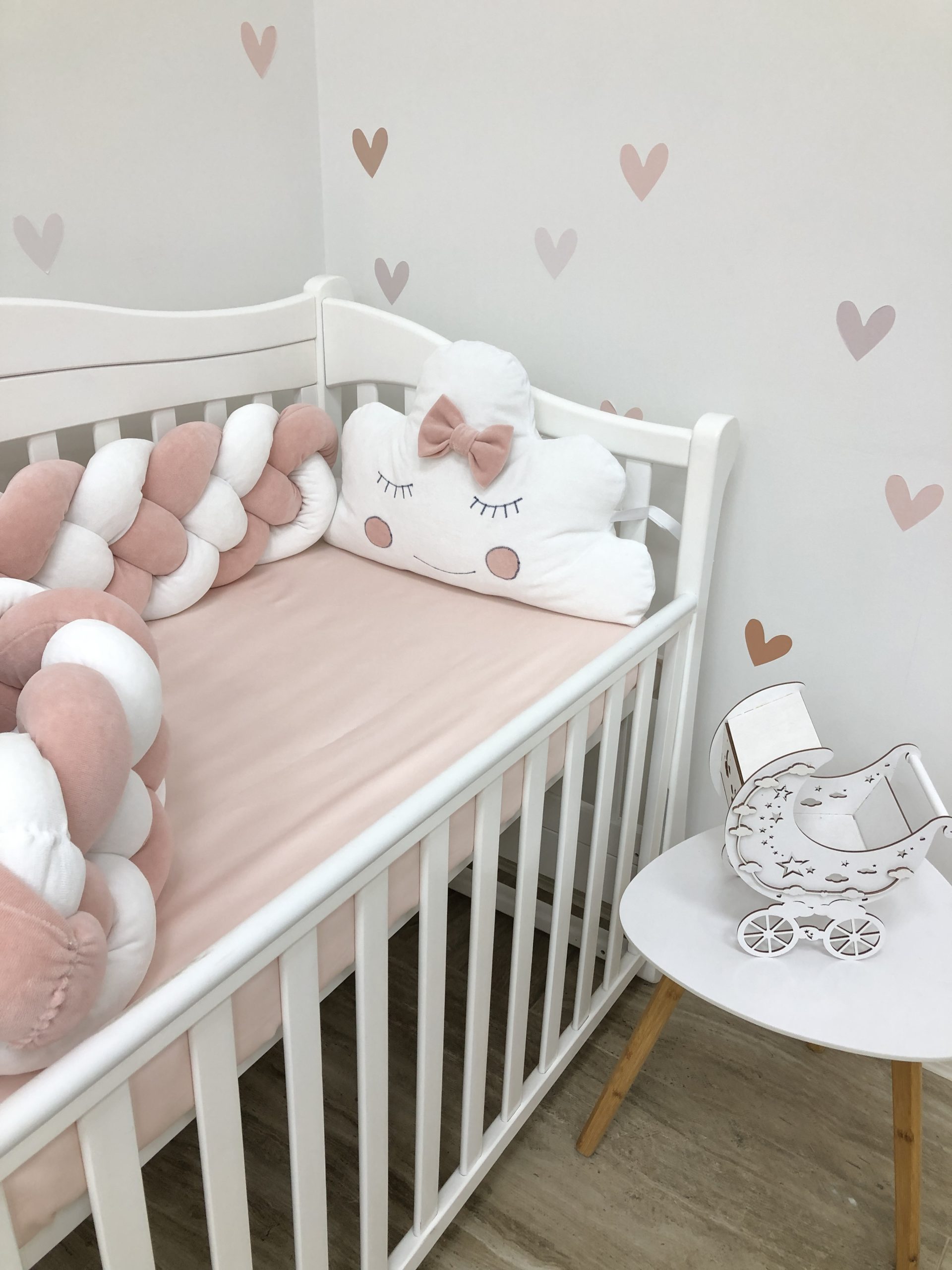 Crib Bumper "powder 4-strand braided bumper and cloud"