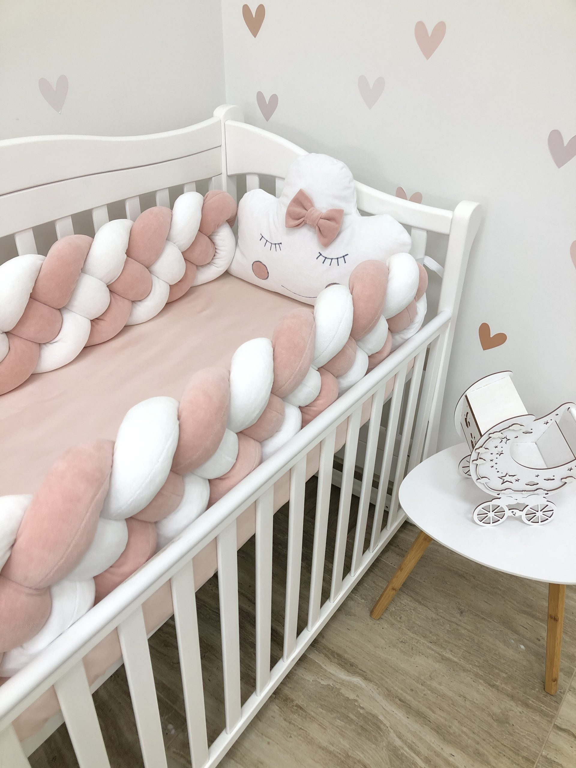 Crib Bumper "powder 4-strand braided bumper and cloud"