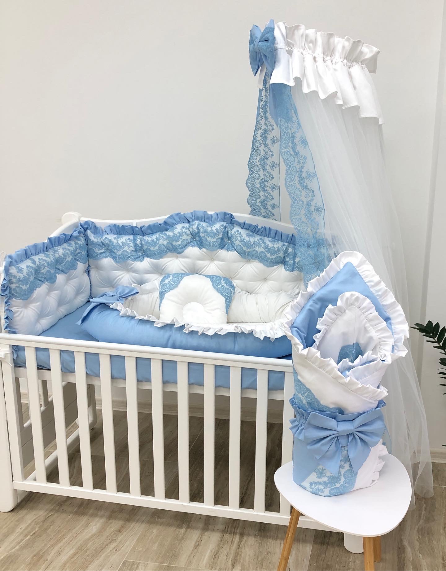 Luxury personalized bedding set "Blue Dream " color blue and white